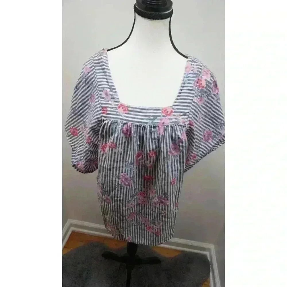 Time and Tru Women’s Striped Floral Blouse, Size M (8-10) - Picture 14 of 14